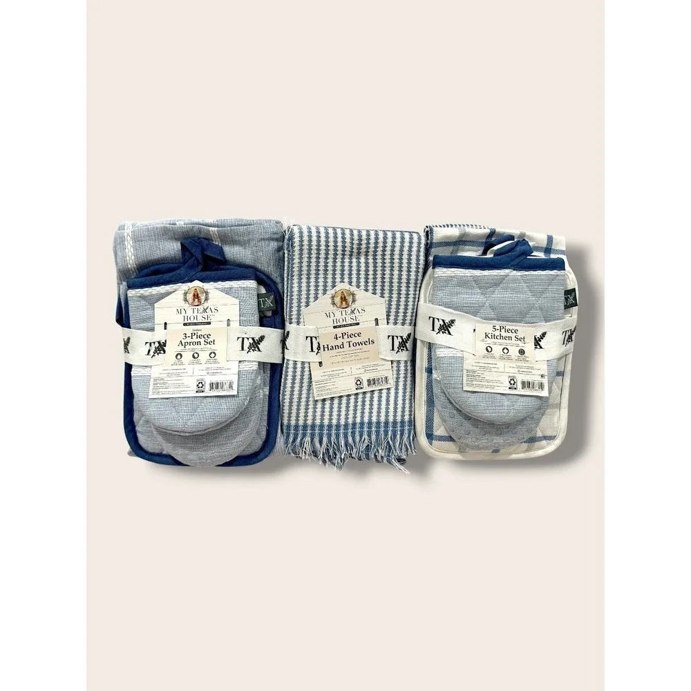 My Texas House Sutton Pick Stitch 3pc Kitchen Set Blue Stripe - Walmart